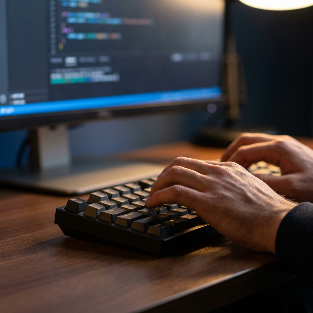 Hands on keyboard during focused coding session
