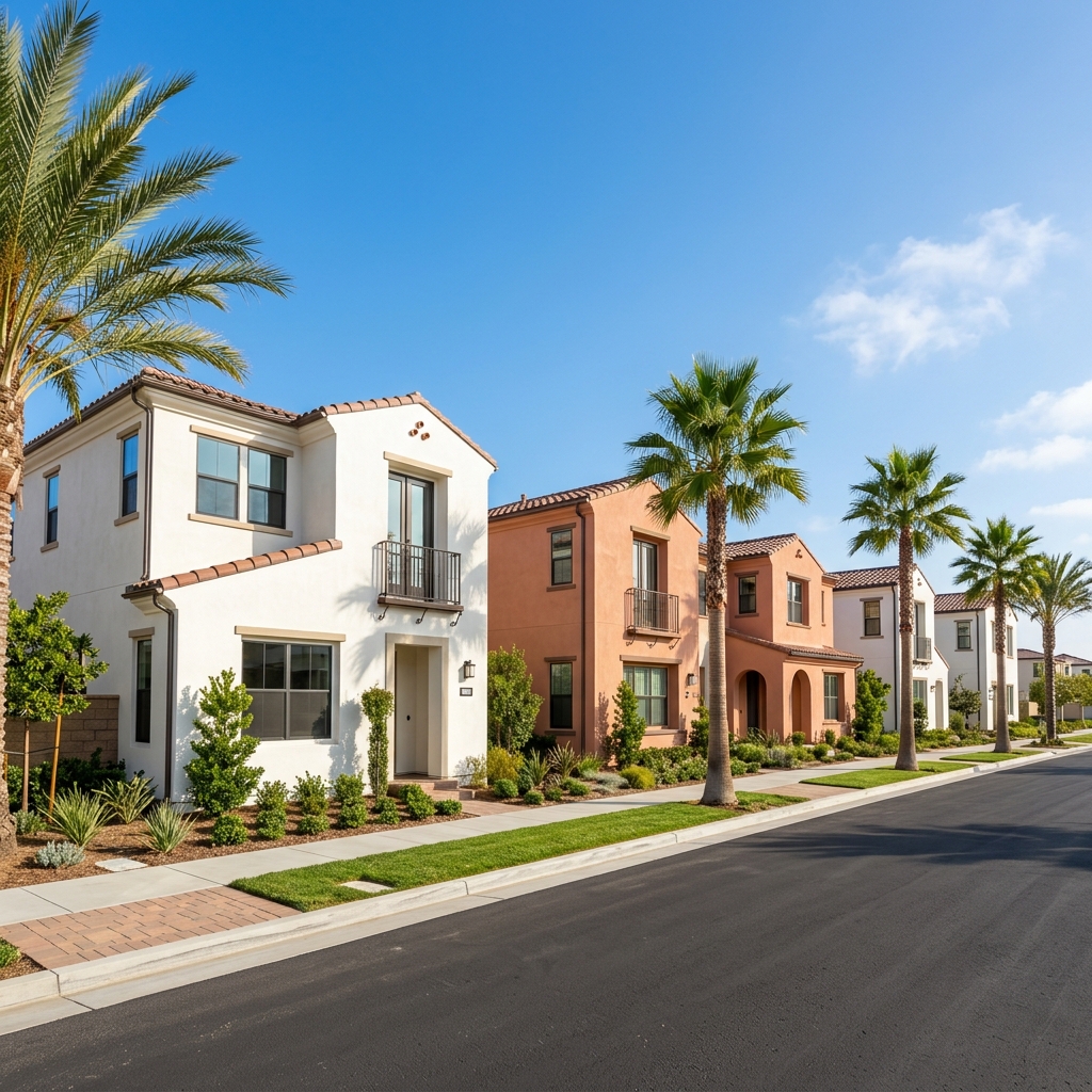 New construction homes along sunny Southern California street