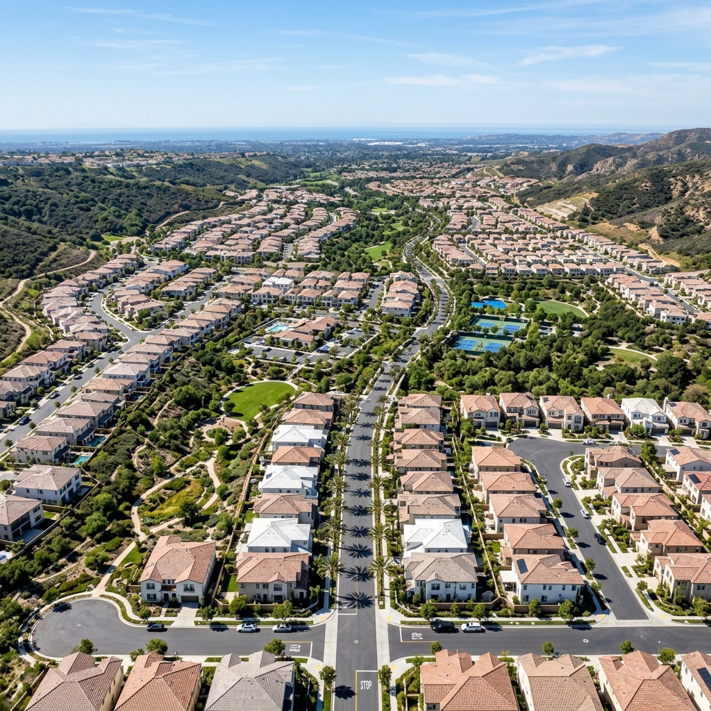 Aerial view of luxury new construction Southern California community