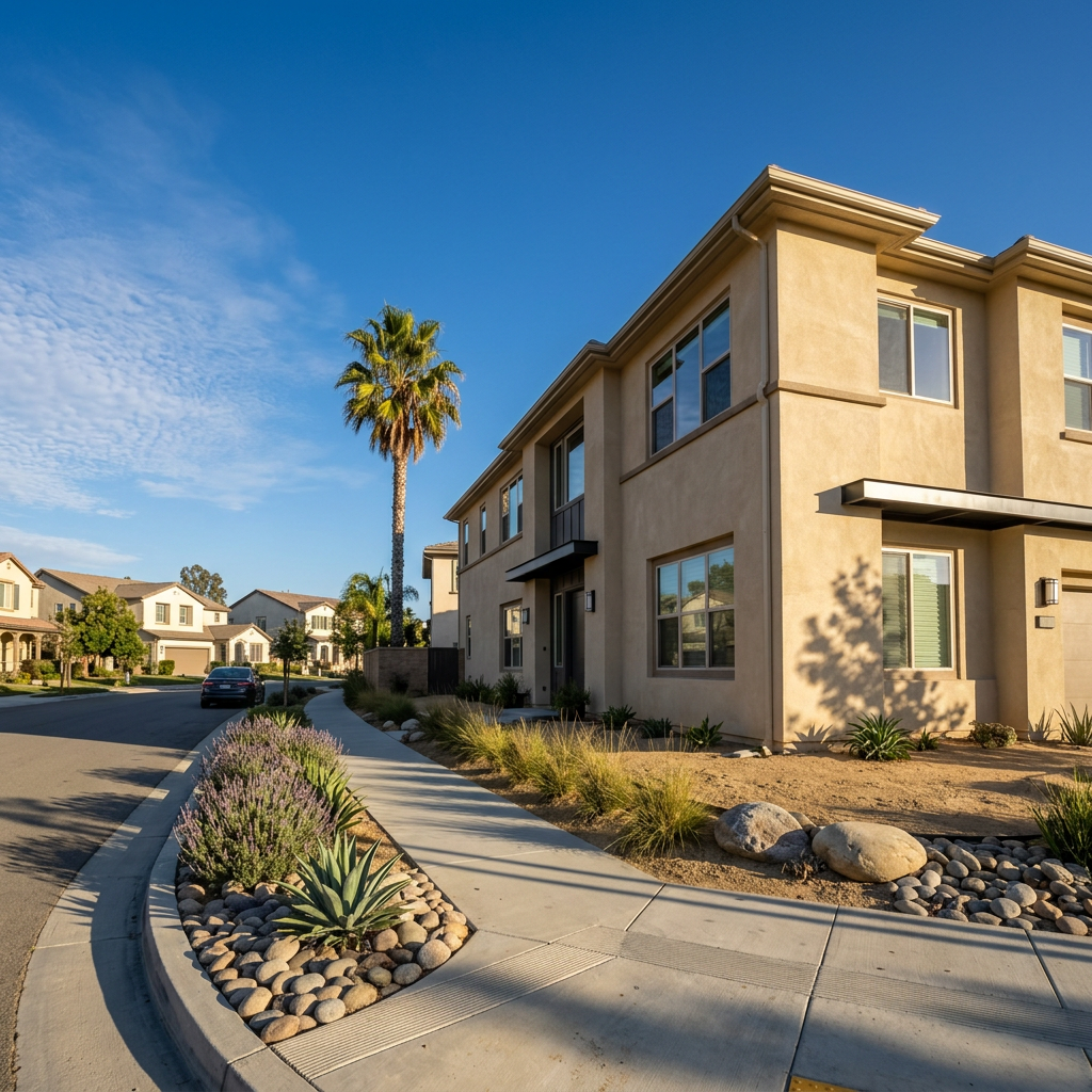 Corner lot new construction home with wide yard Southern California