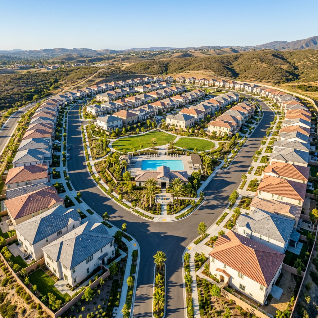 Aerial view of new Southern California planned home community