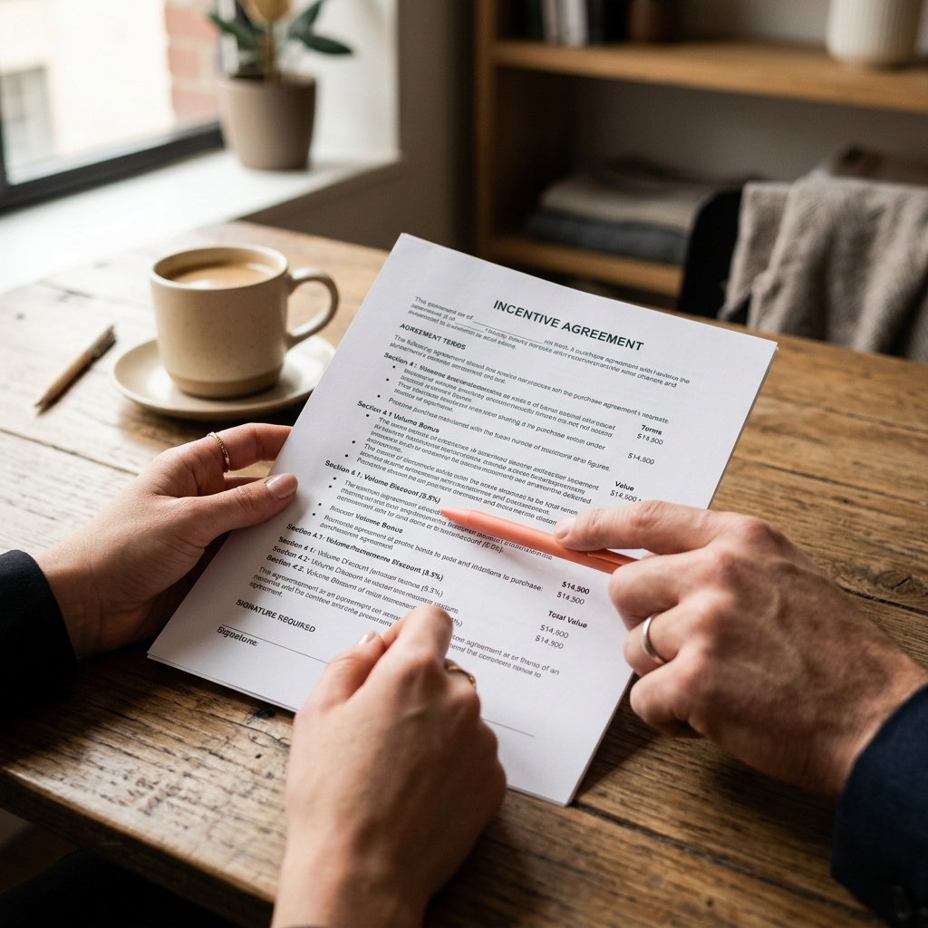 Hands reviewing new construction contract terms with clarity
