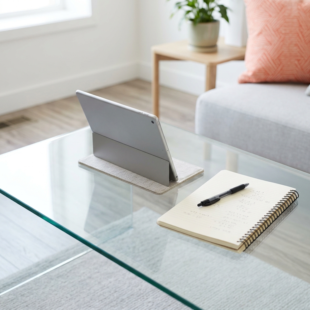 Budget spreadsheet and notes on tablet during home purchase planning
