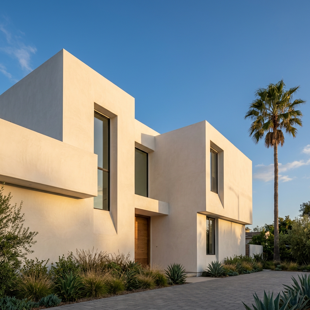Modern minimalist new construction home exterior Southern California