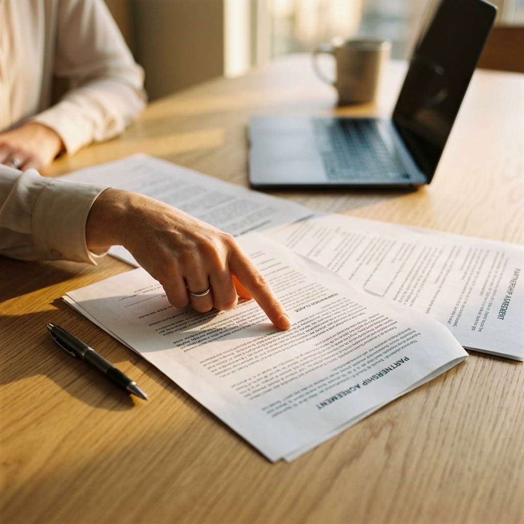 Homebuyer pointing to builder contract terms during review