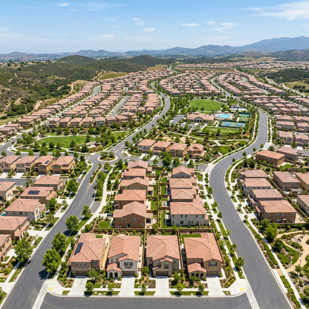 Aerial view of Southern California planned new construction community