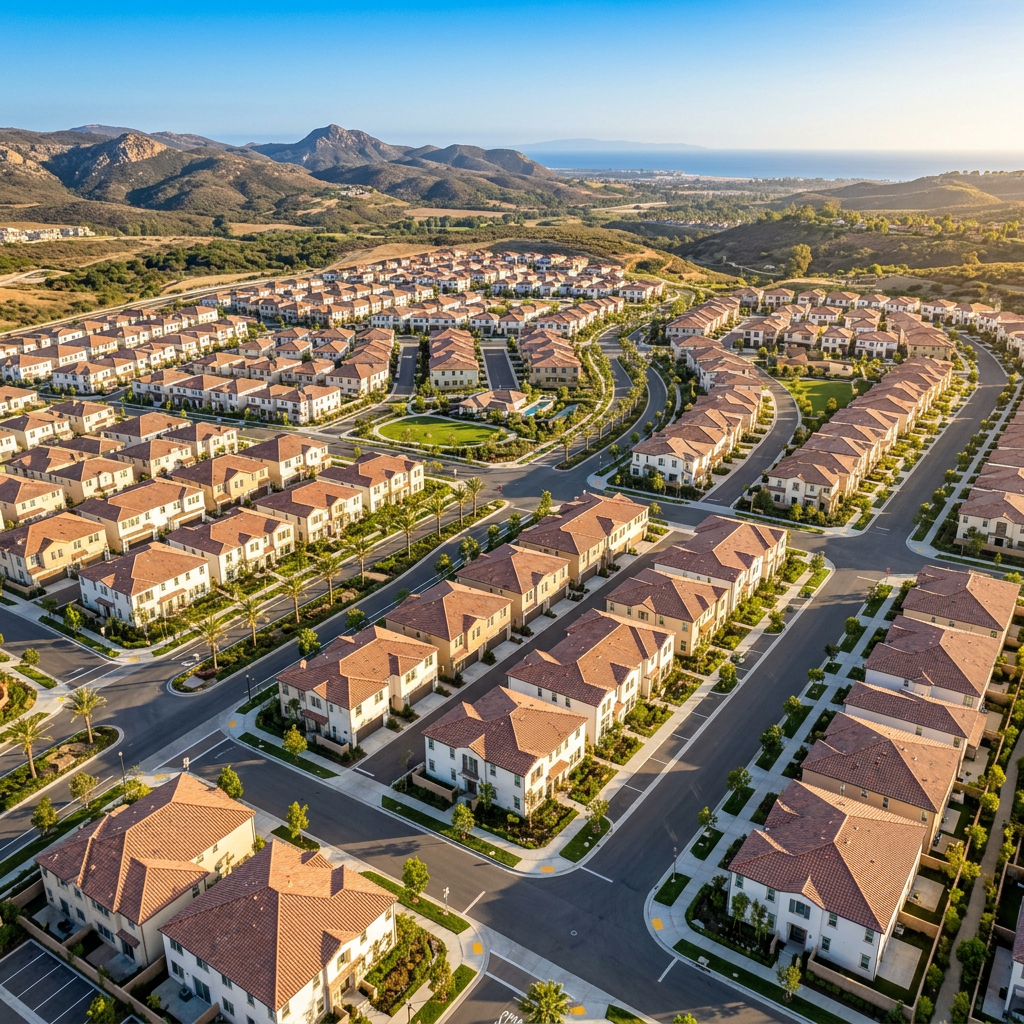 Aerial view of new Southern California planned residential community