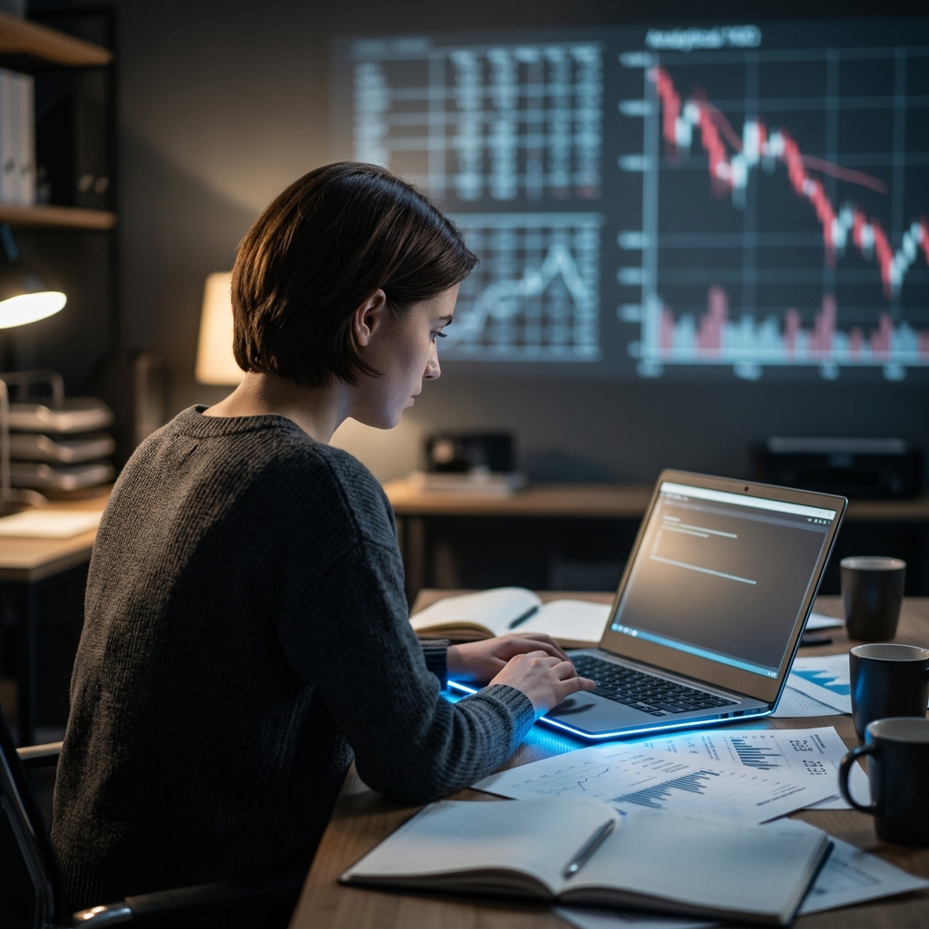 Founder analyzing startup failure data late at night