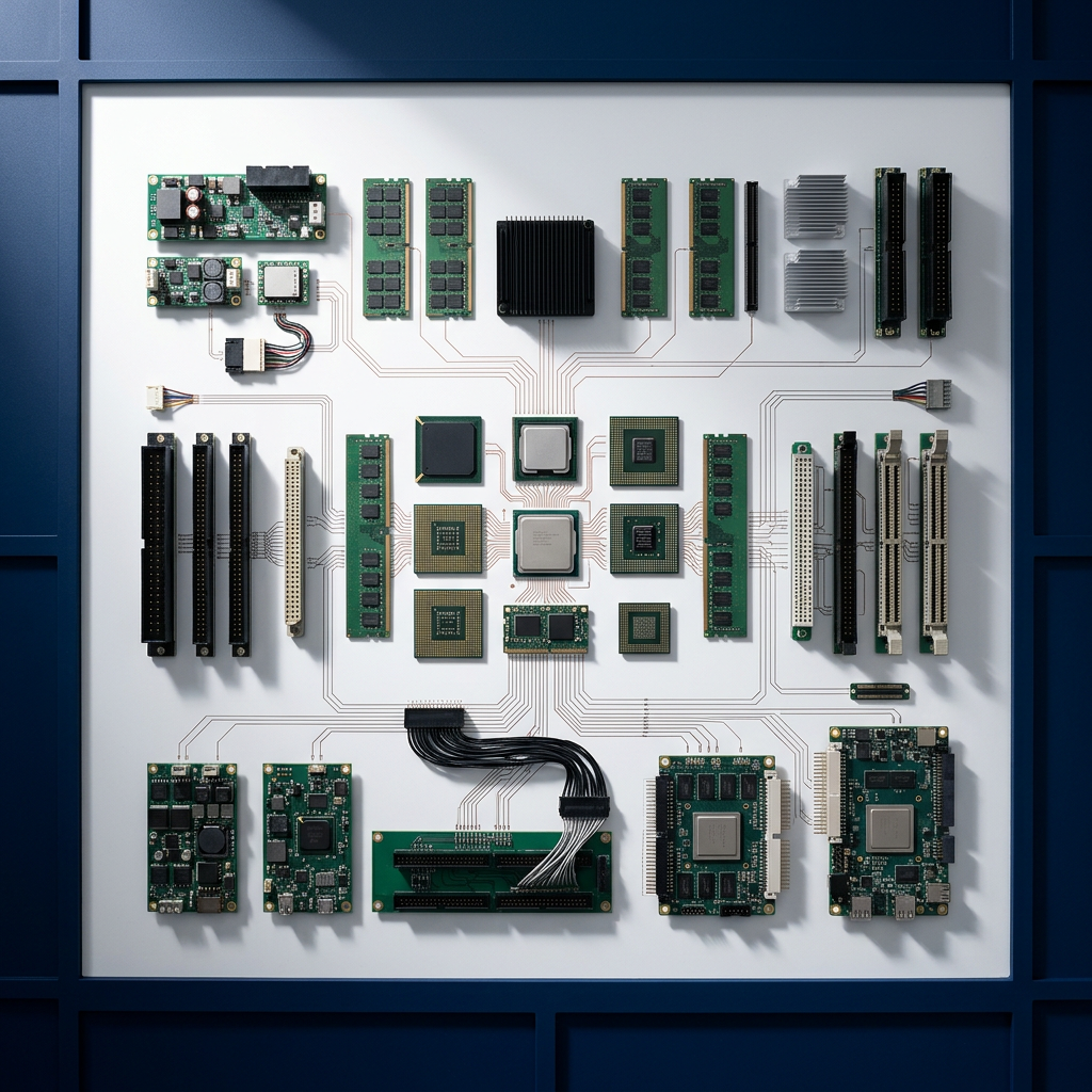 Organized hardware components in technical arrangement