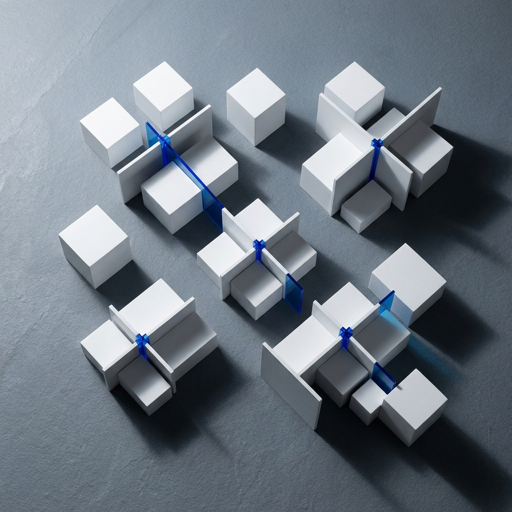 Modular arrangement with dramatic directional lighting and structure