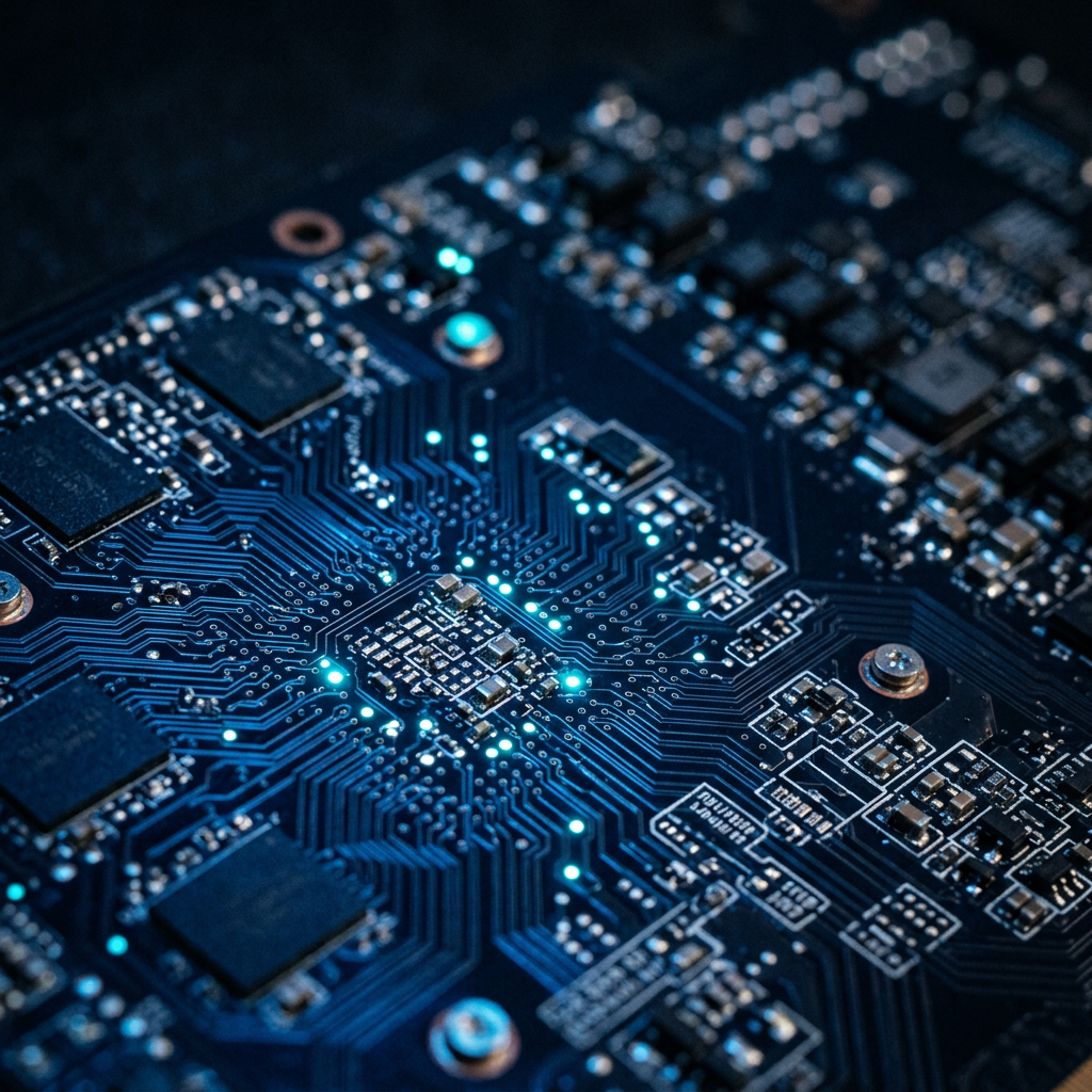 GPU circuit board macro with luminous pathways