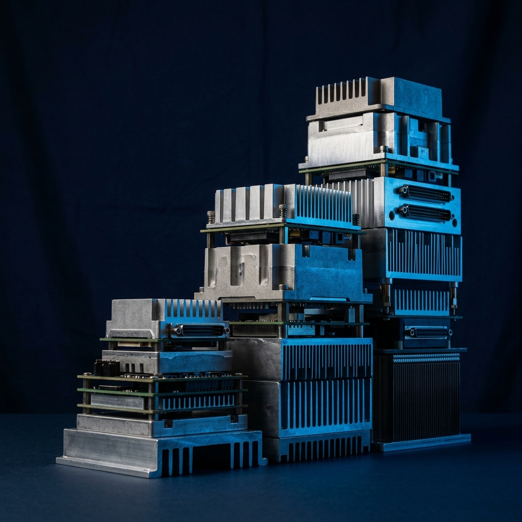 Stacked computing modules with dramatic accent lighting