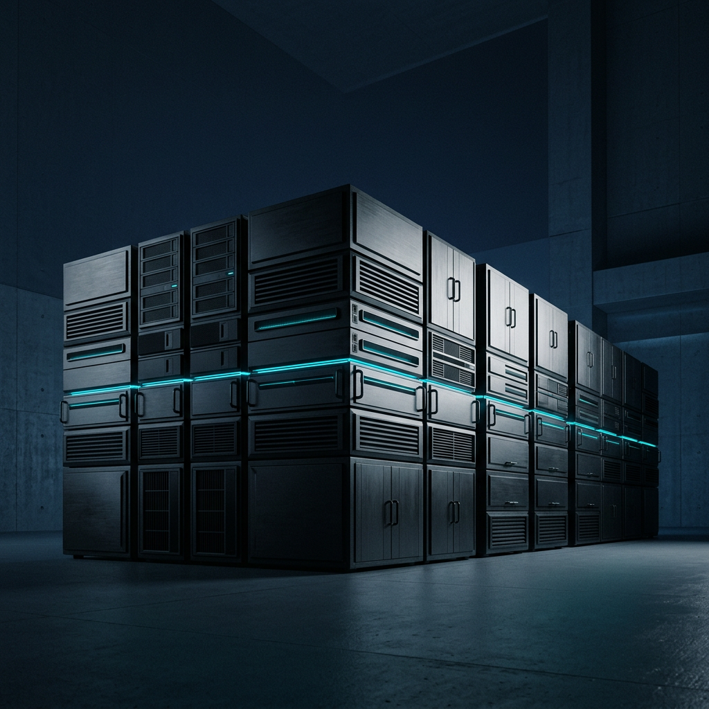 Modular data architecture with minimalist studio lighting