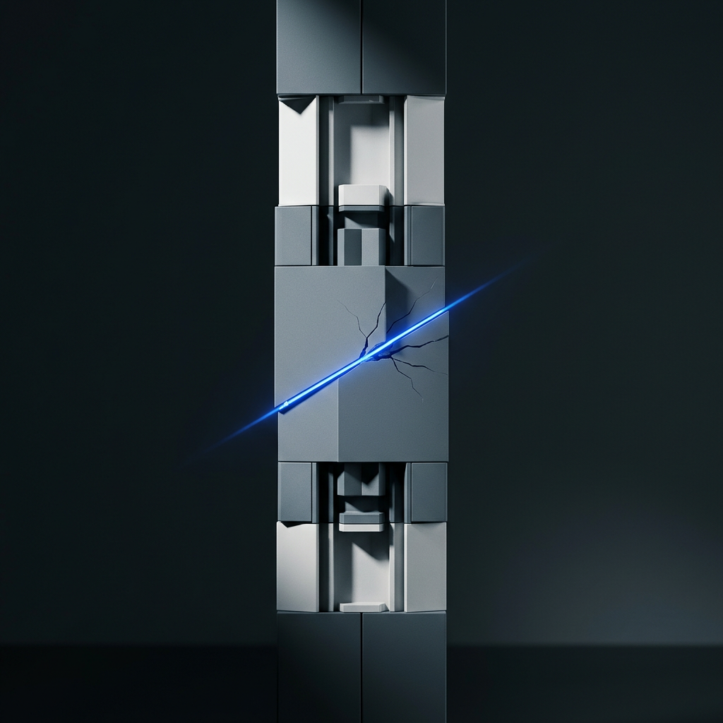 Minimalist structure with illuminated failure point highlighted