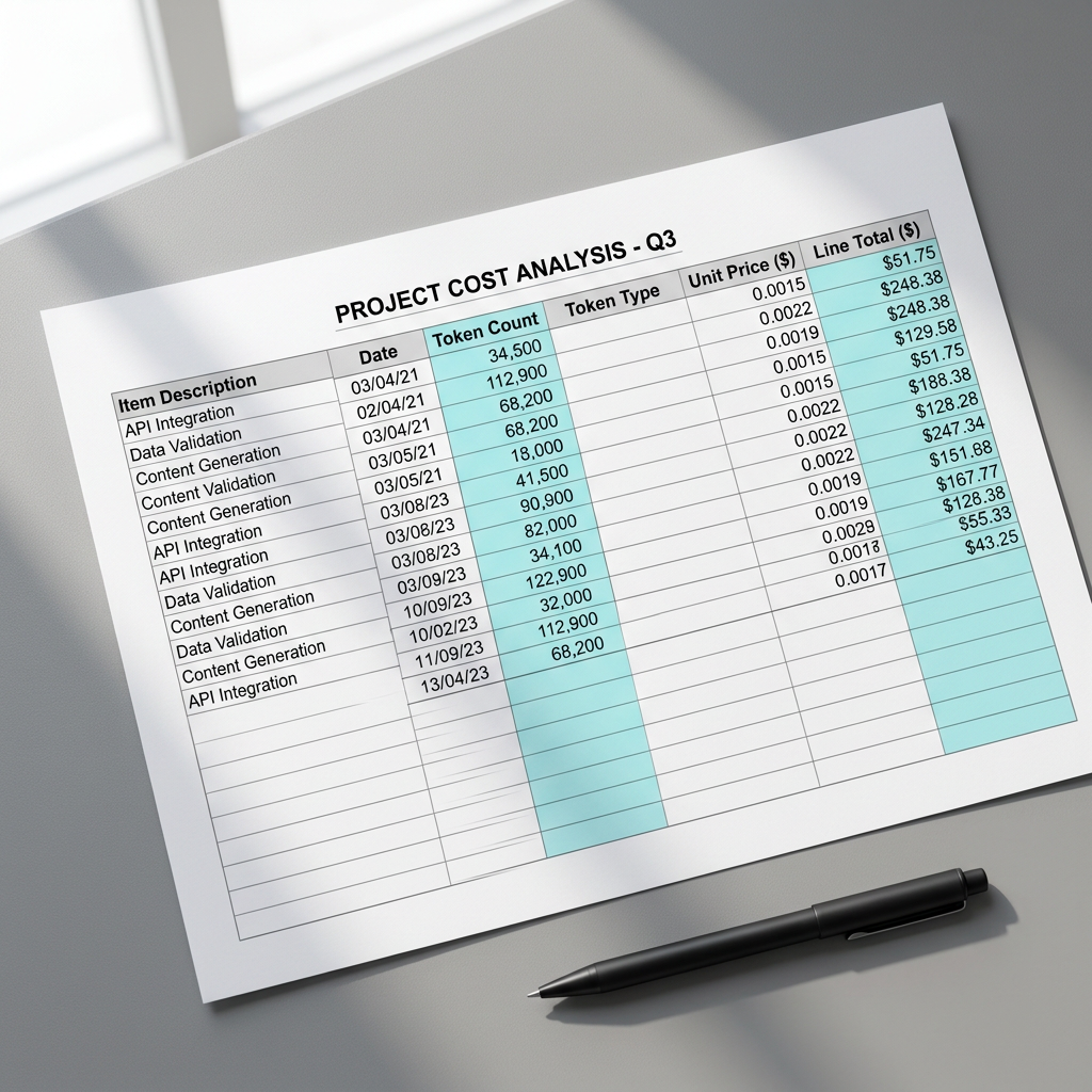 Pricing data spreadsheet on desk with numerical analysis