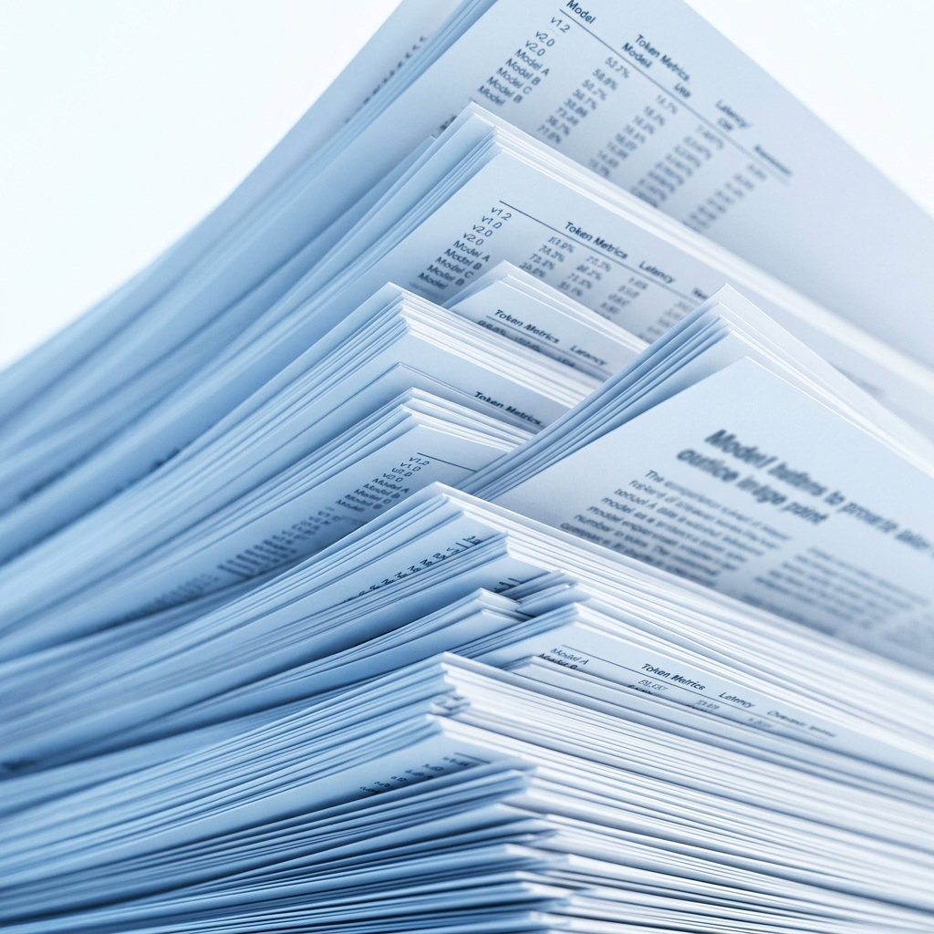 Stacked documentation showing model pricing comparison layers
