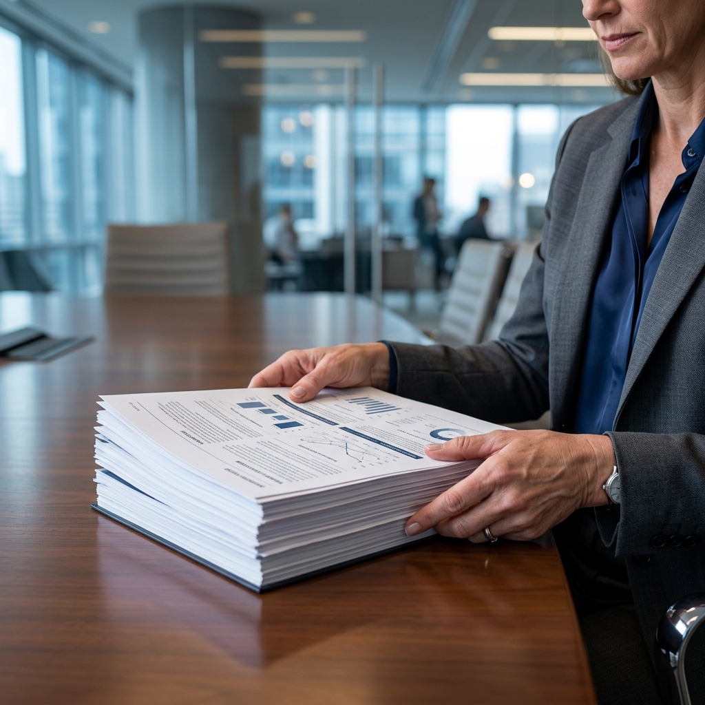 Investor reviewing startup pitch materials