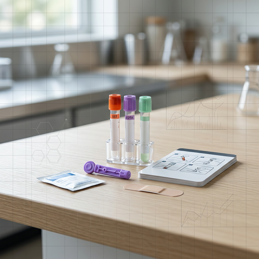 At-home blood collection kit displayed in studio