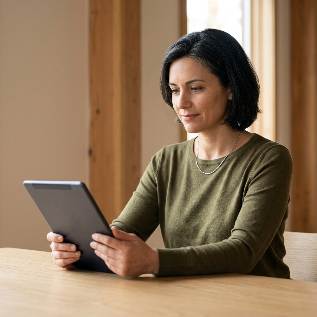 Woman reviewing personalized health data on tablet