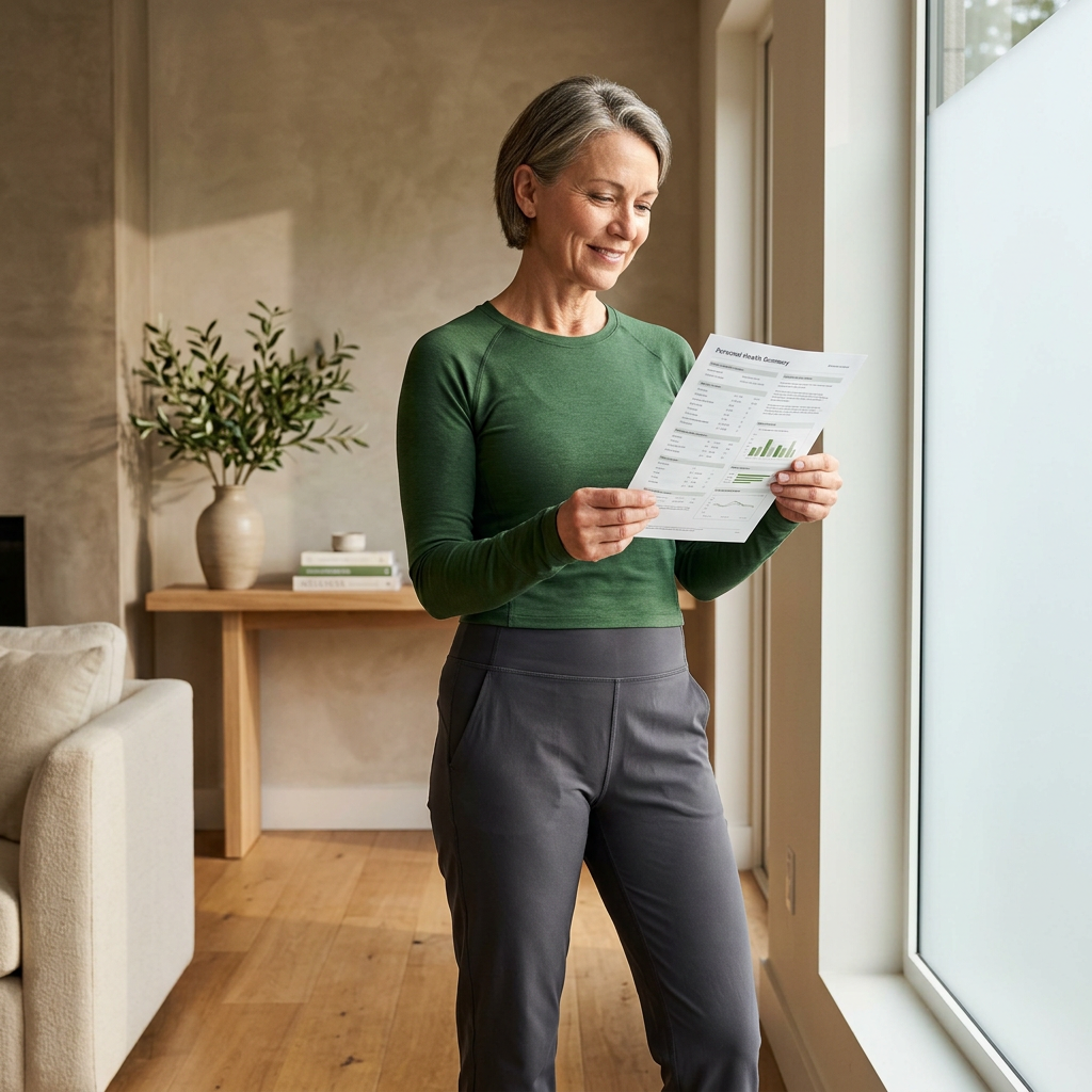 Active individual reviewing biological age health report