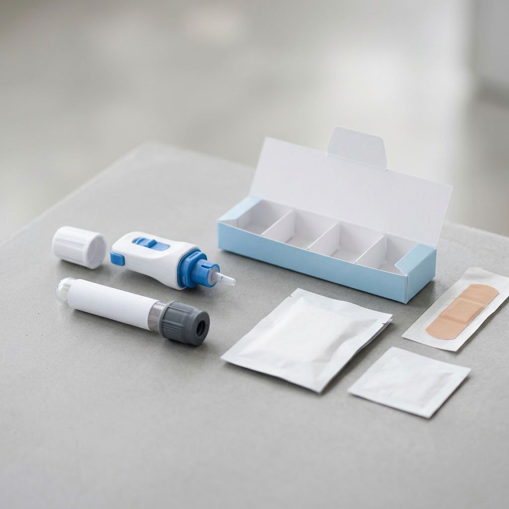 At-home blood collection kit on neutral surface