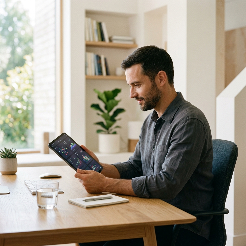 Professional reviewing biomarker health data on tablet