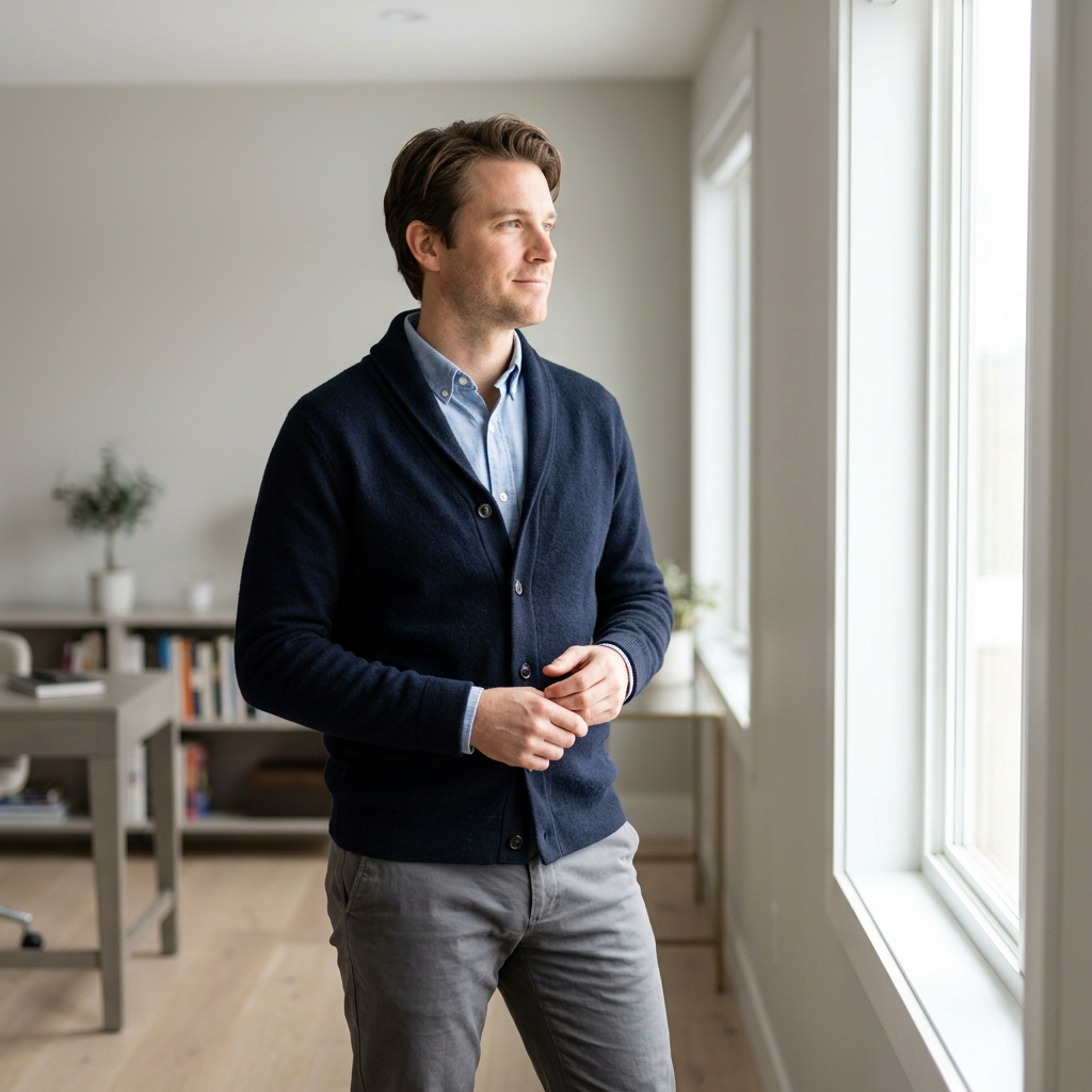 Professional man reflecting on health optimization and wellness decisions