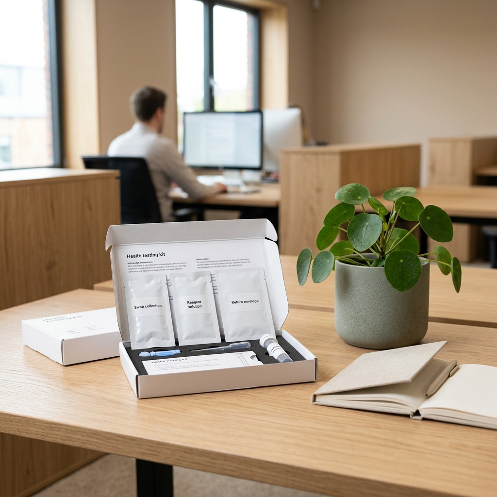 Professional home health testing kit on modern desk