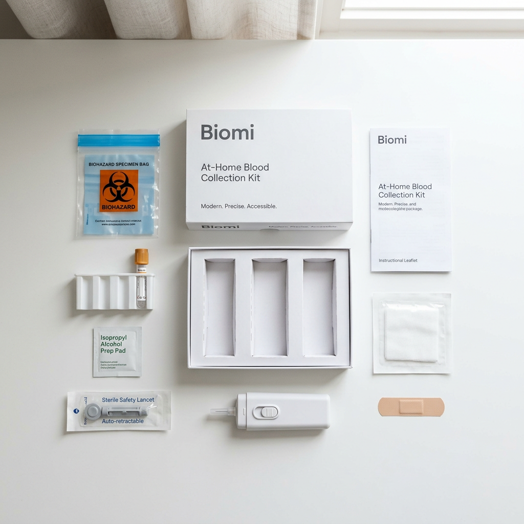Biomi at-home blood collection kit on clean surface