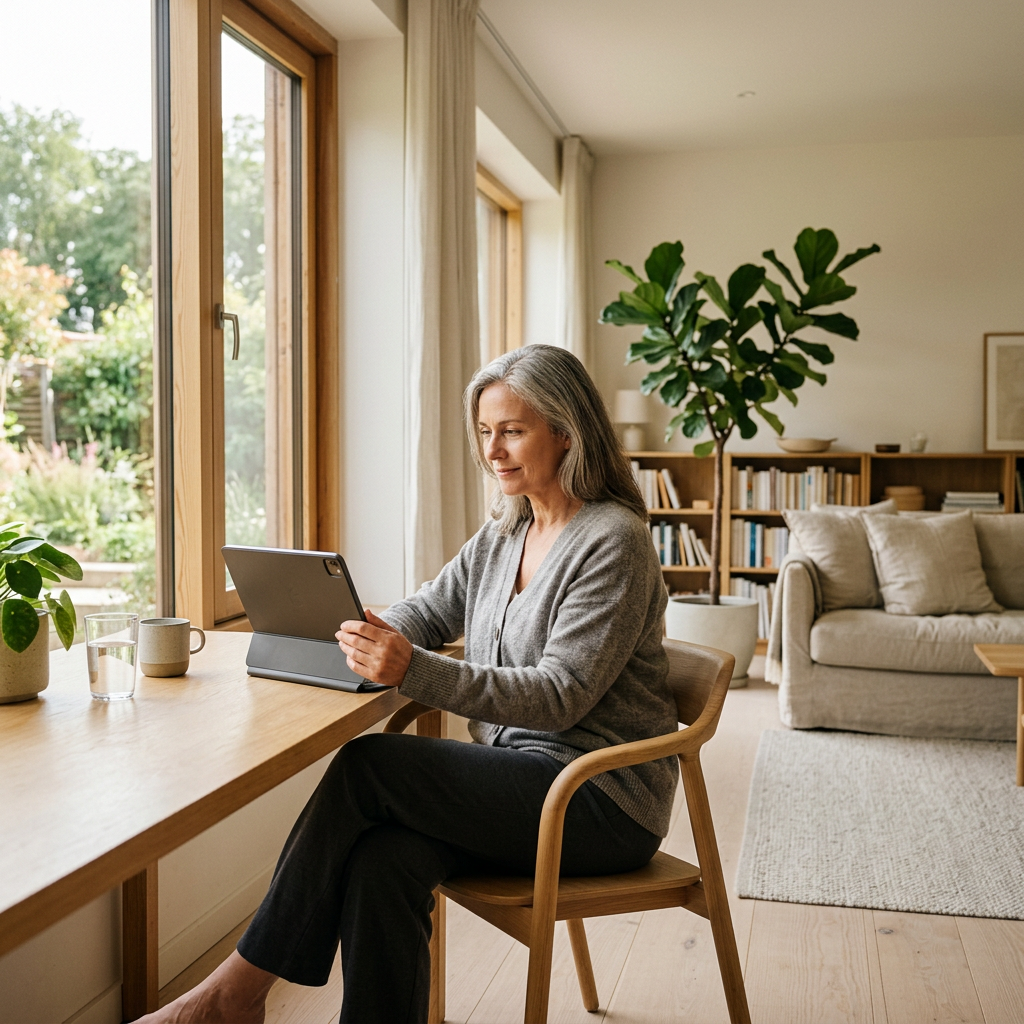Individual reviewing health dashboard on tablet in natural light