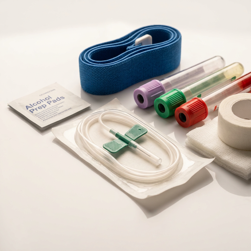 Professional at-home blood collection kit on white surface