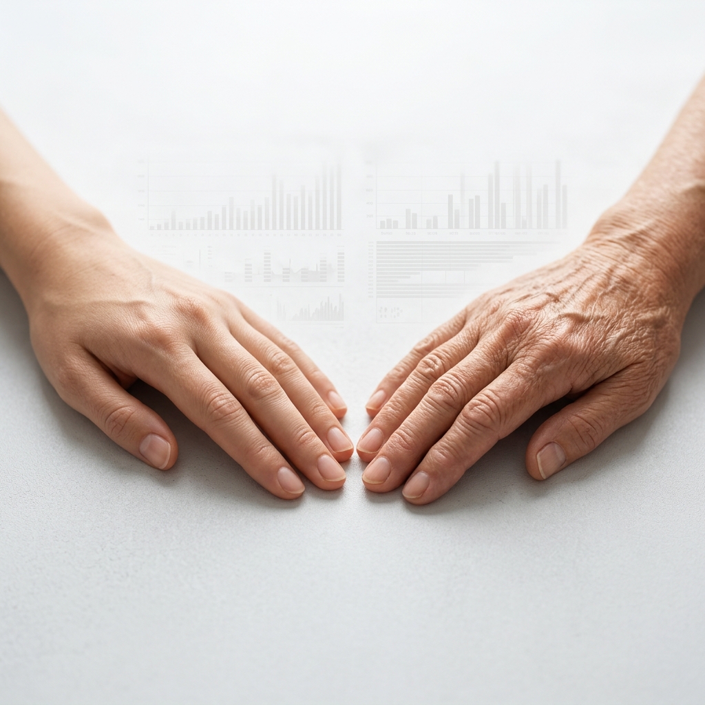 Two hands of different ages representing biological versus chronological age