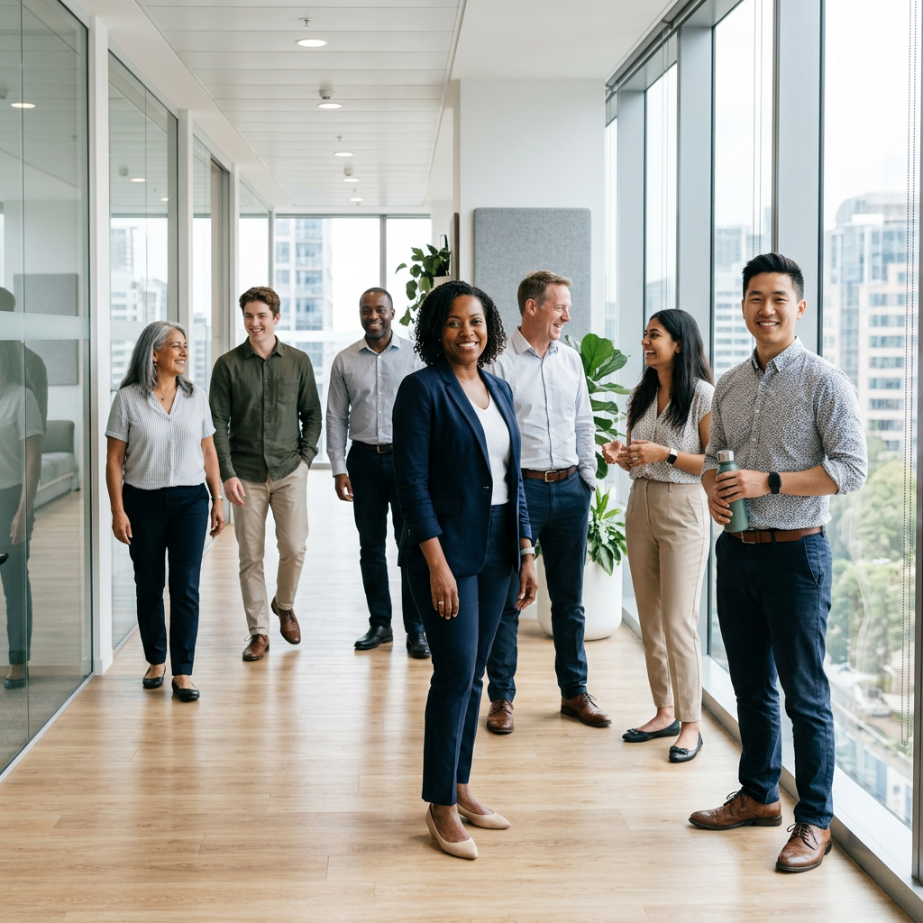 Diverse corporate team in bright modern office space