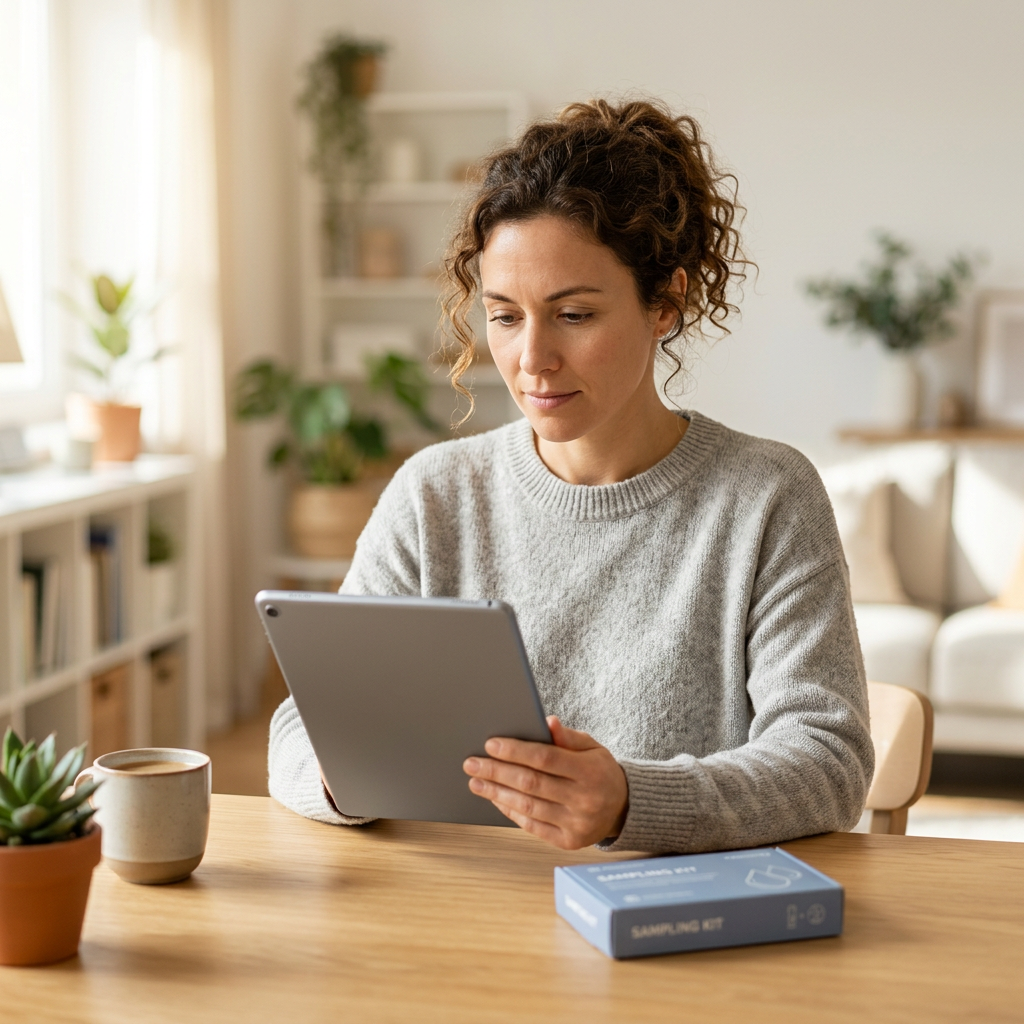 Person reviewing health dashboard on tablet at home