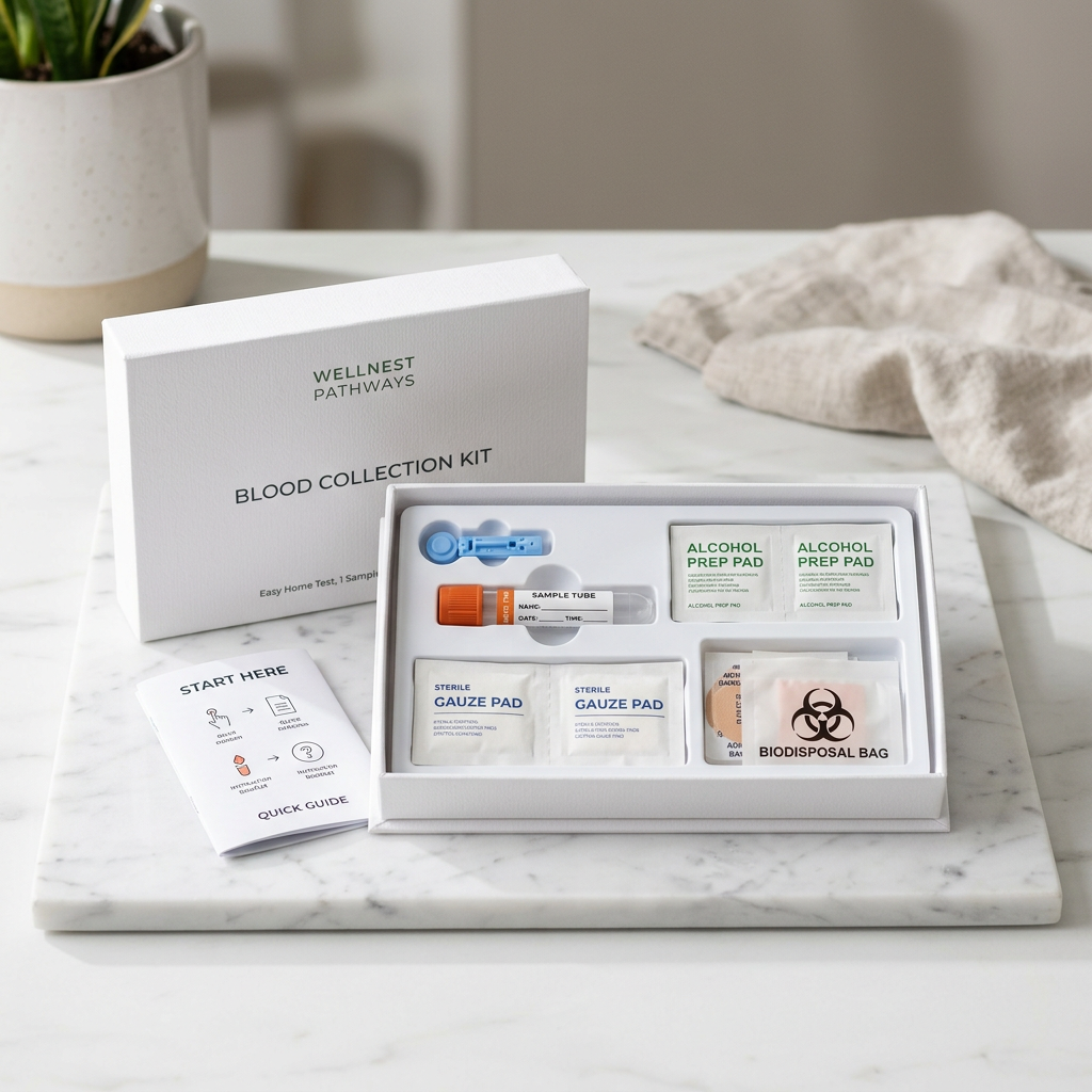 Premium at-home blood collection kit on marble surface