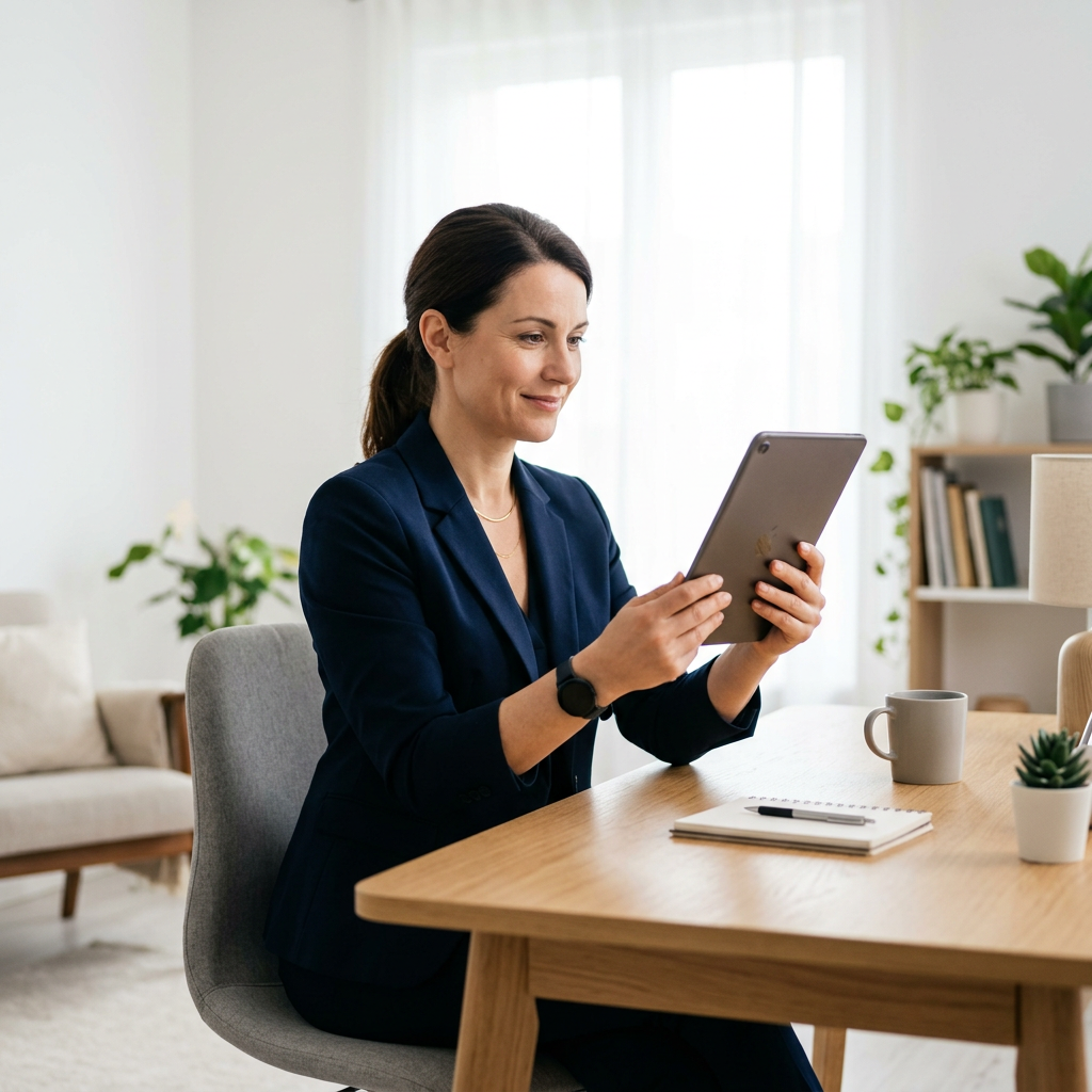 Woman reviewing personalized health data on tablet
