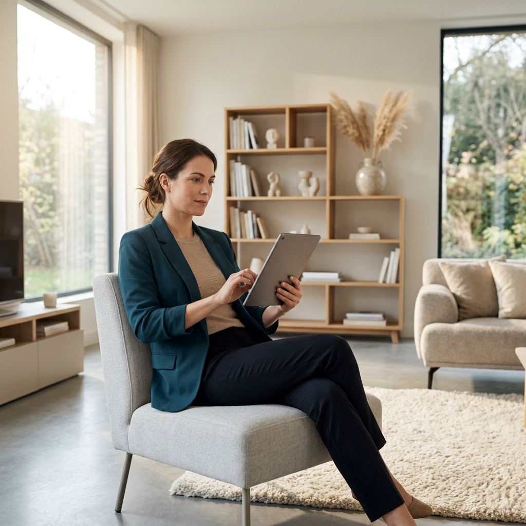 Woman reviewing detailed health data on tablet in natural light