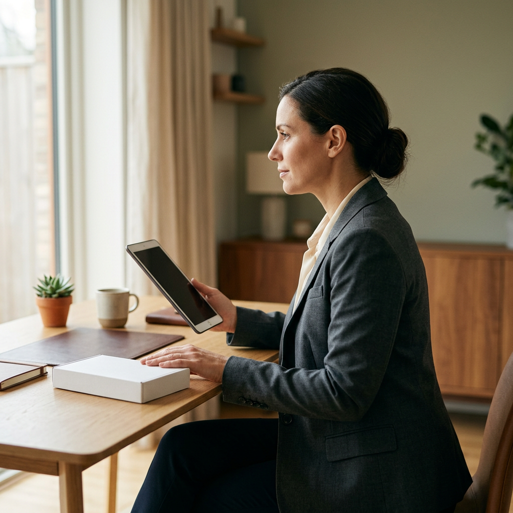 Professional woman reviewing health biomarker data on tablet