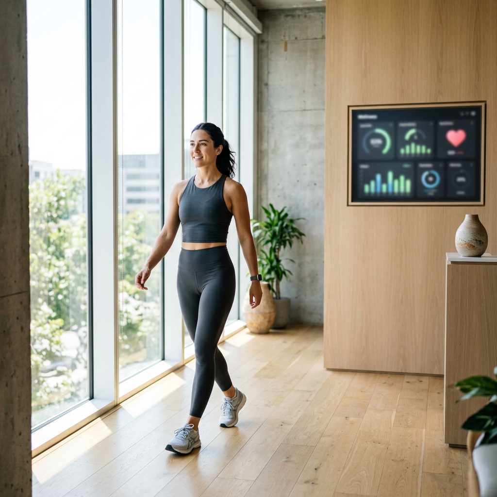 Active person in bright space with health monitoring context
