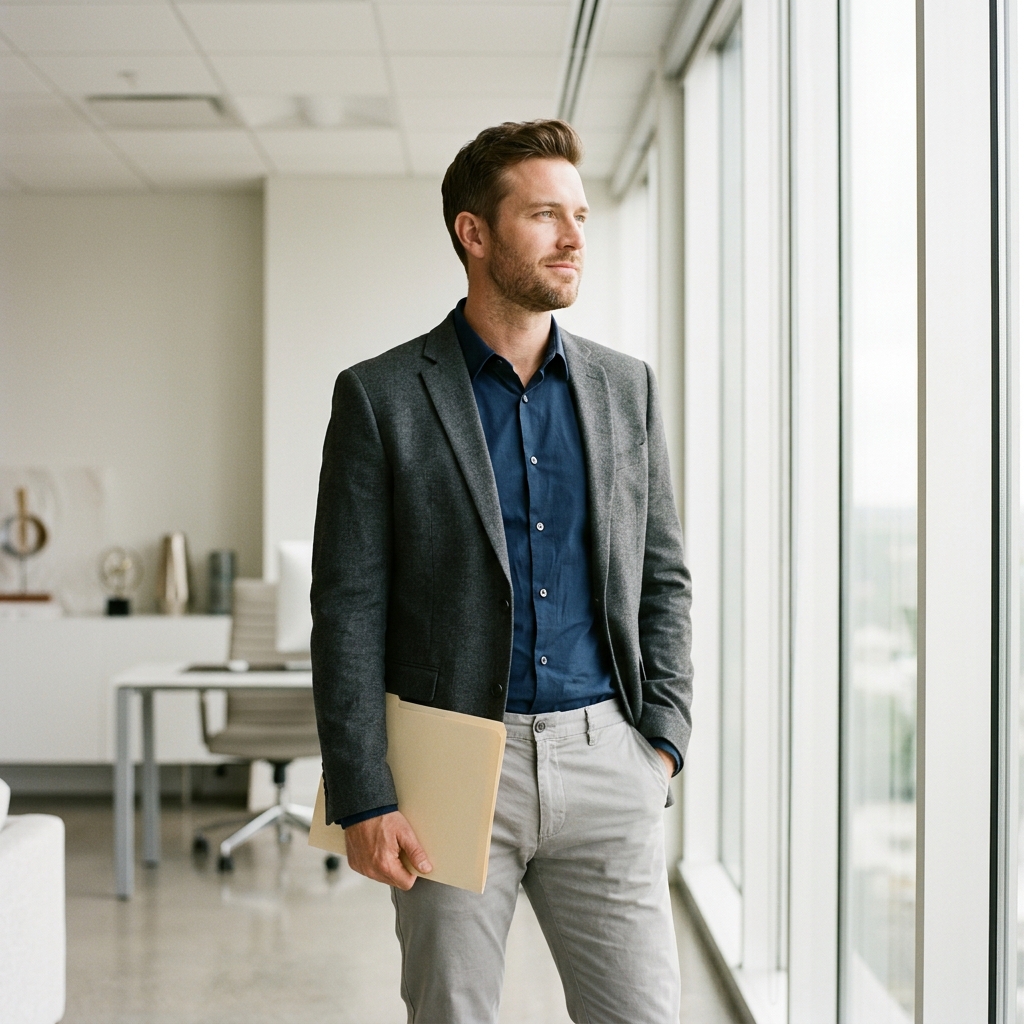 Confident professional reviewing personalized health report indoors