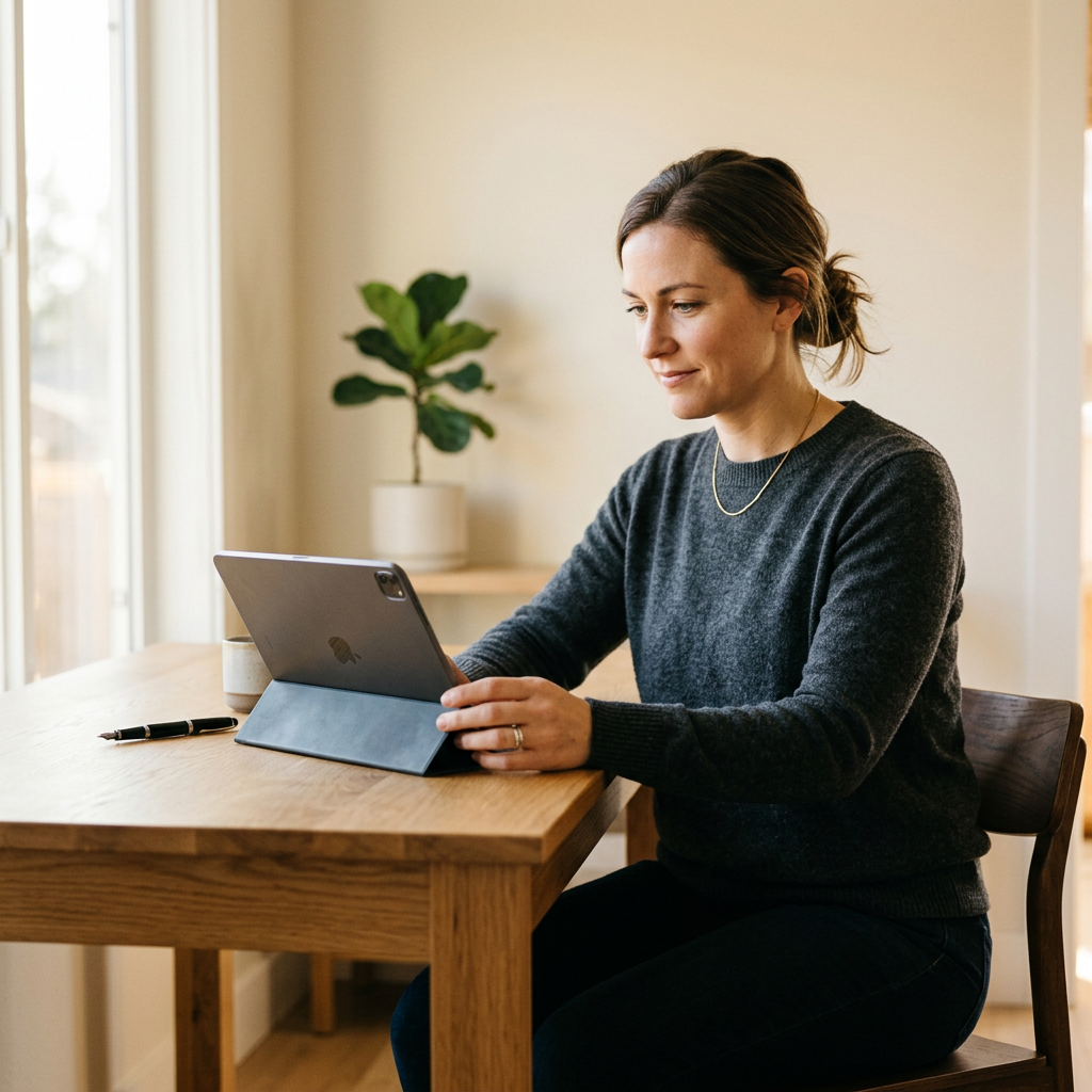 Woman reviewing health biomarker data on tablet