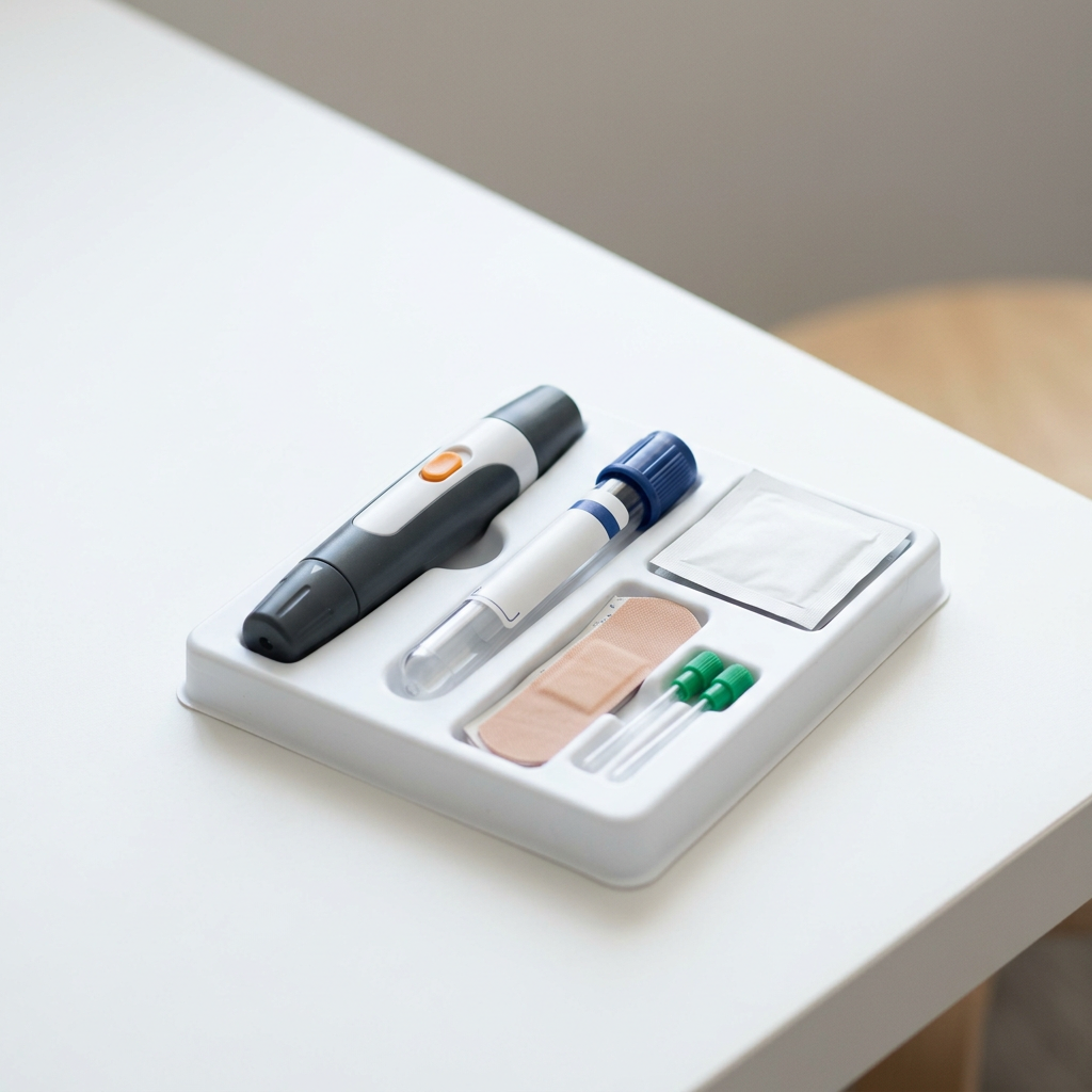 Professional blood collection kit displayed on clean white surface