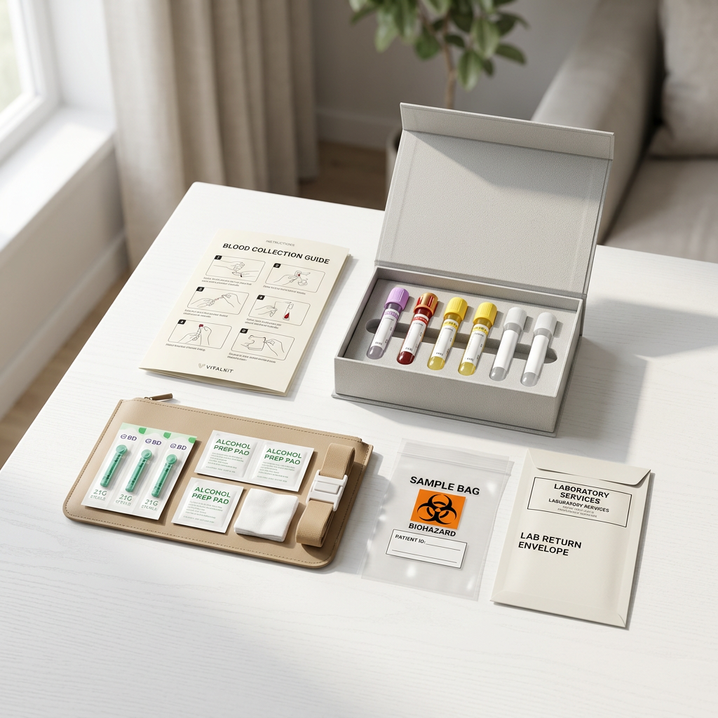 Organized blood collection kit in natural daylight