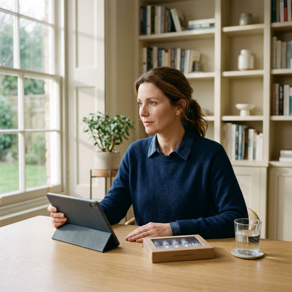 Woman reviewing health biomarker data on tablet