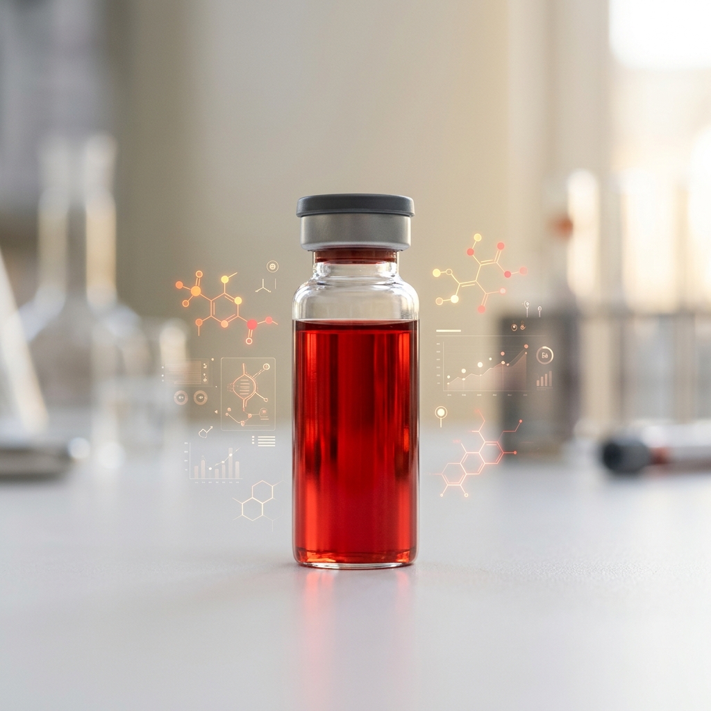 Blood sample vial representing liver function biomarkers