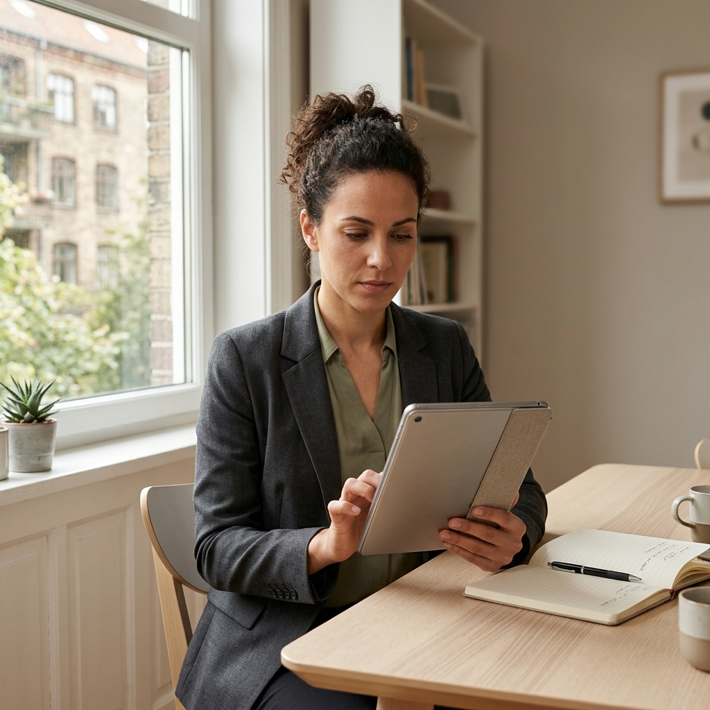 Young professional reviewing personalized health data on tablet