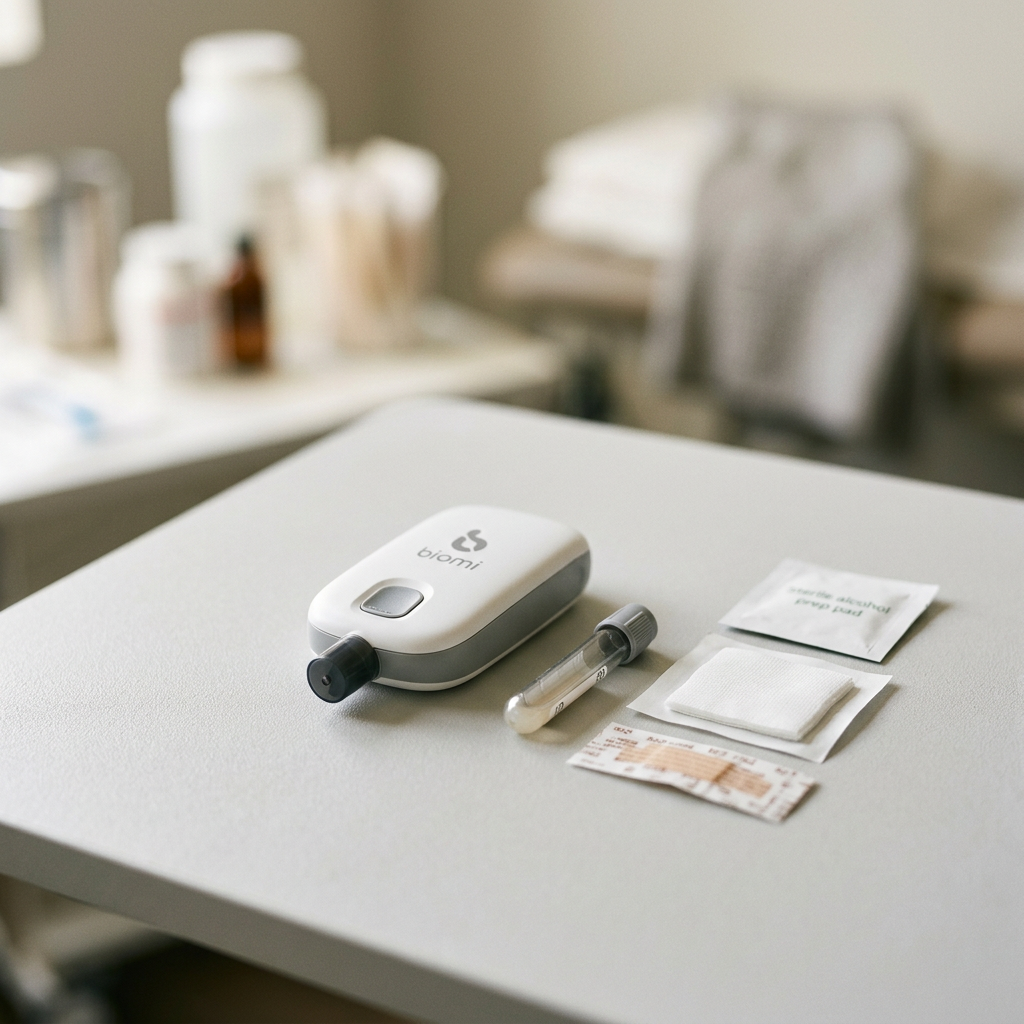 Discrete at-home blood collection kit on minimal surface