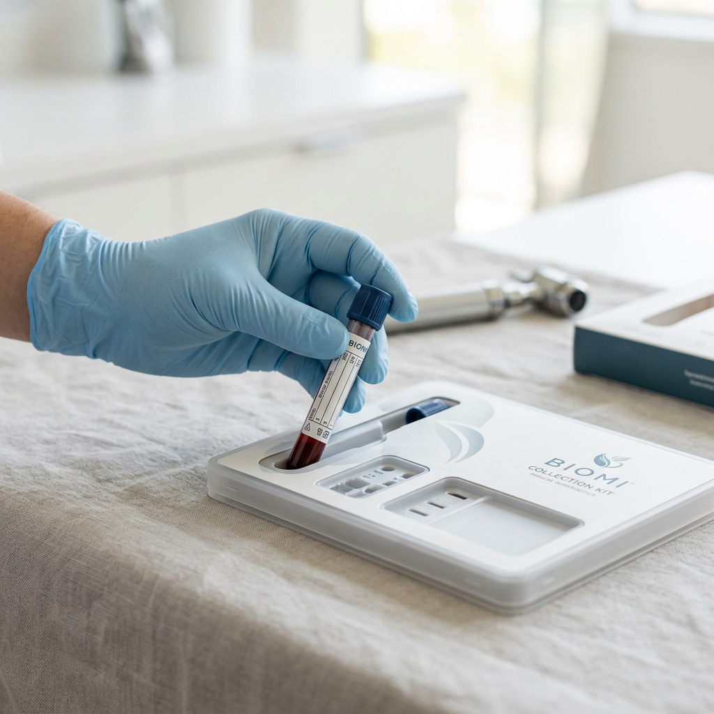 Biomarker collection kit displayed with clinical precision