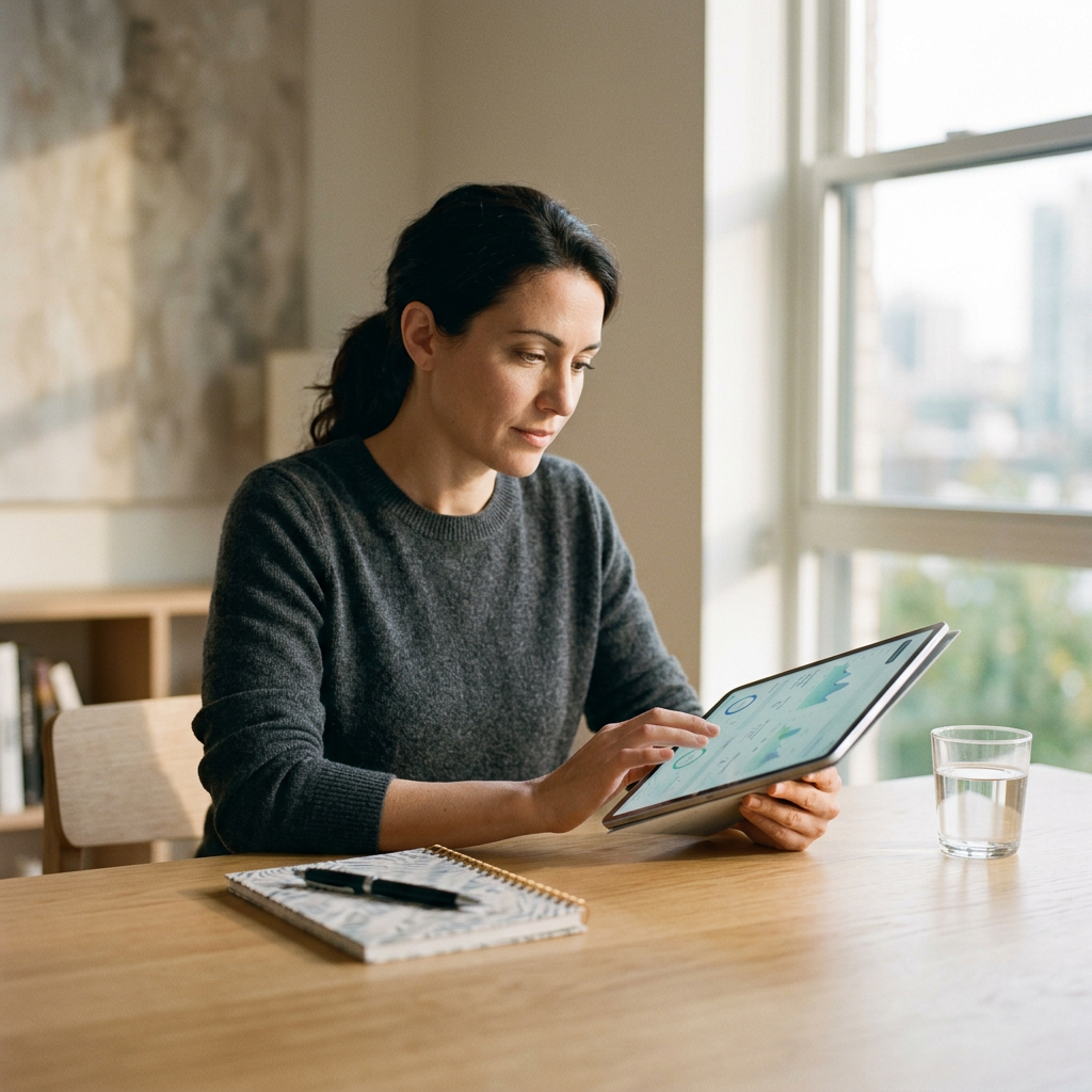Professional reviewing personalized health data on tablet