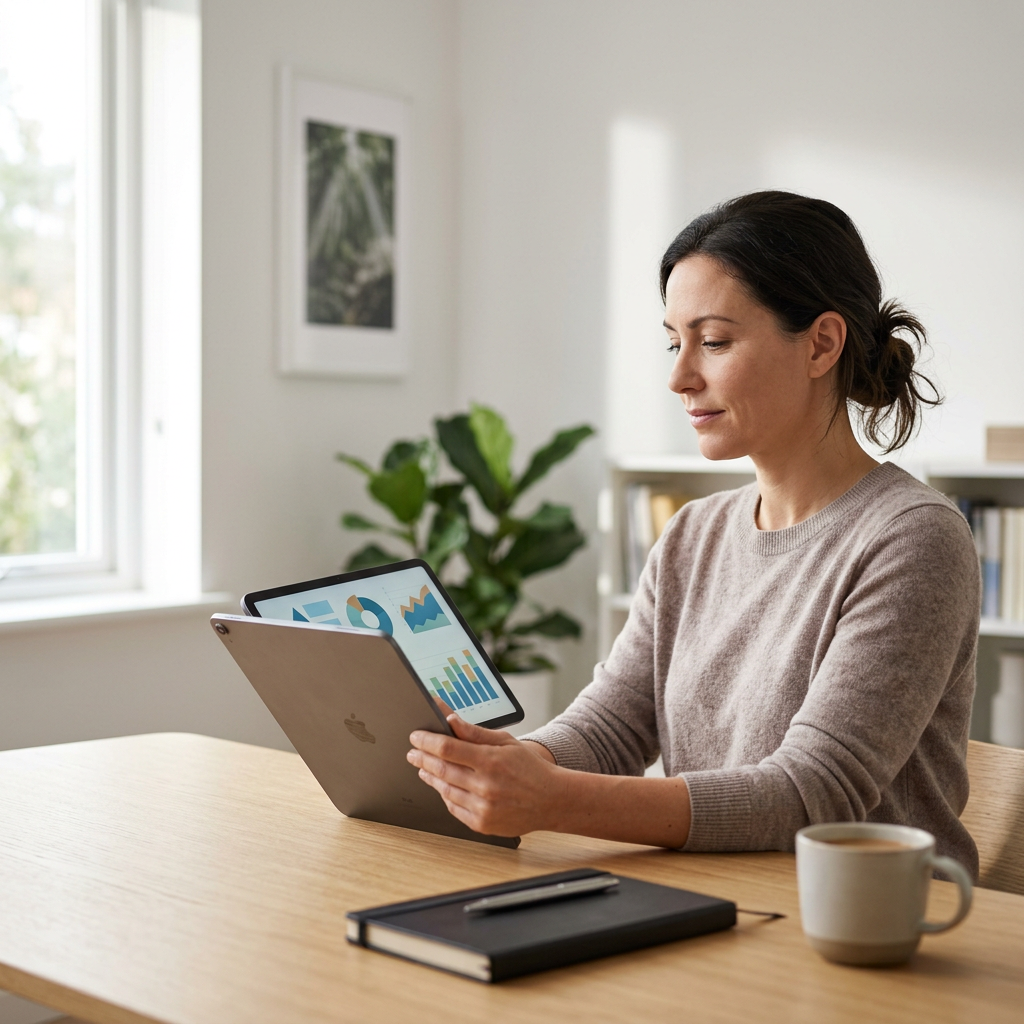 Person reviewing hemoglobin blood test results on tablet